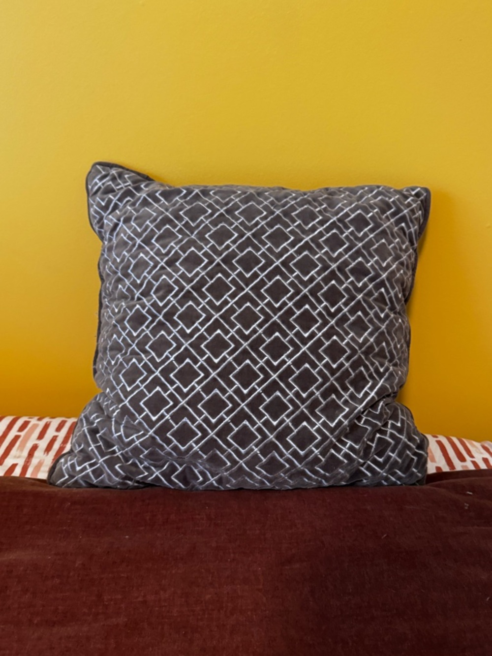Grey Embroidered Throw Pillow
